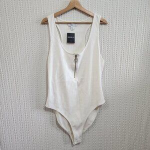 Forever 21 Plus Size Ivory White Ribbed Thong Low Neck Bodysuit Size 3X Women's